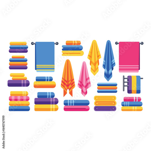 Vector art of collection of colorful towels isolated on white background for bathroom