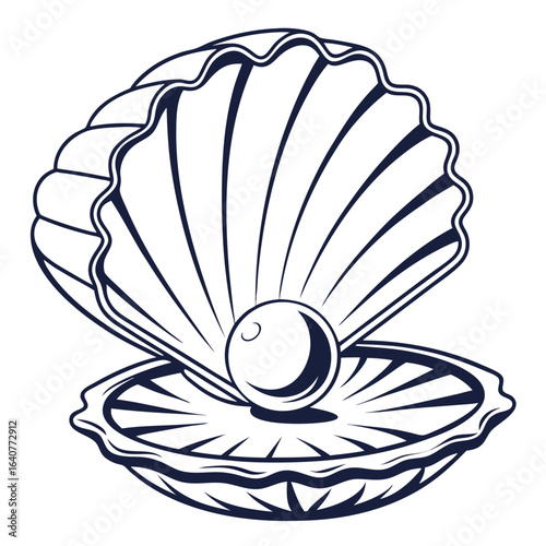 Elegant open oyster shell displaying a luminous pearl inside with vector illustration