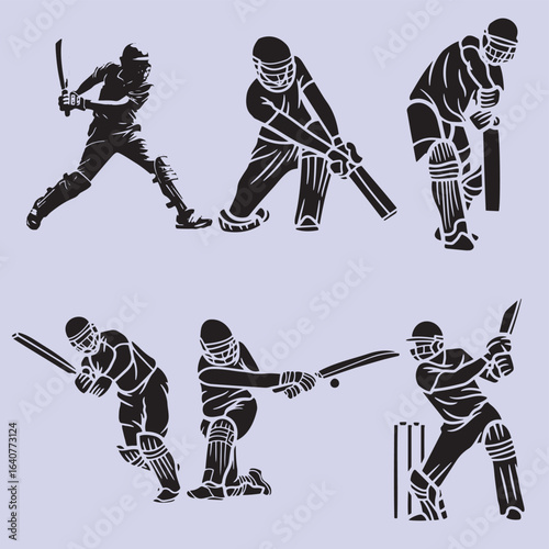Collection of diverse cricket players in action poses