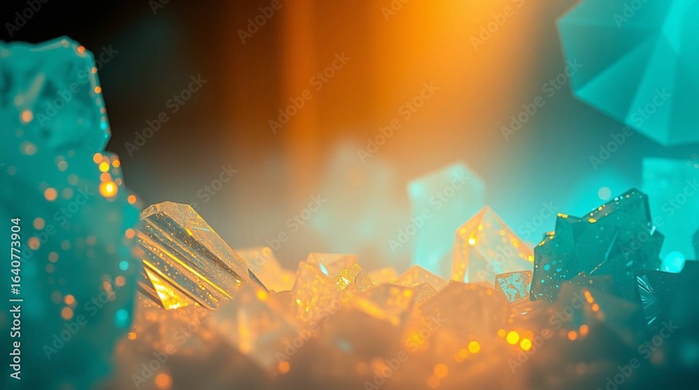 Naklejka premium Stunning crystal formations glowing with vibrant light create a captivating abstract background perfect for modern design projects