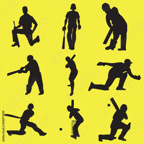 Diverse cricket players in action and poses collection