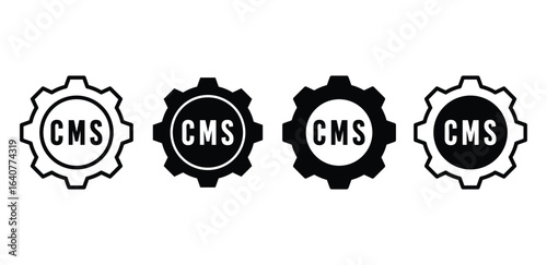 Black and White CMS Gear Icons Set Vector Design Illustration Collection Isolated