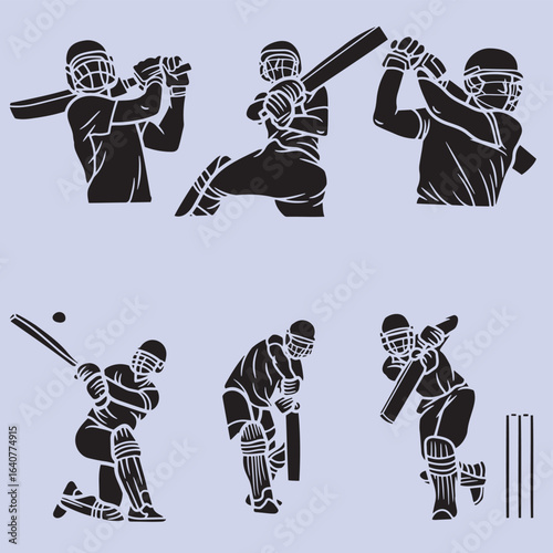Collection of diverse cricket players in action poses