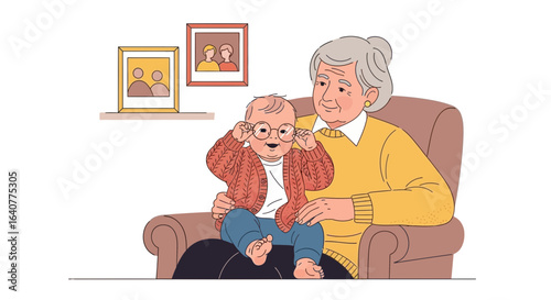 Generational Joy Grandmother Holding Her Grandchild With Affection Inside Home