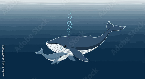 Gentle Giants Undersea Mother And Calf Whale Swimming Together Peaceful Marine