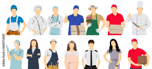 set of different people with different jobs profession occupation isolated half length