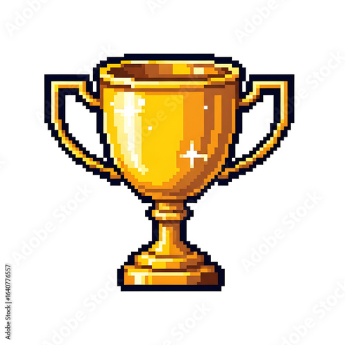 Wallpaper Mural Shiny golden winners trophy cup in a retro 8-bit pixel art style with dark outlines. Torontodigital.ca