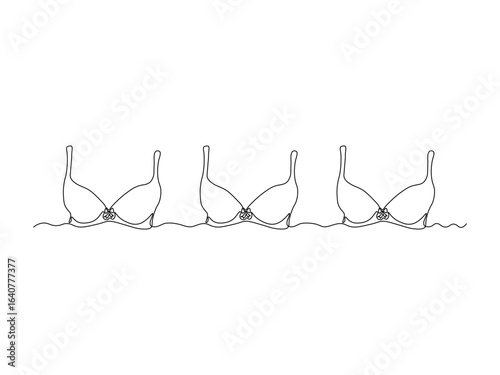 Abstract set of three bra,brassiere, continuous single one line art hand drawing sketch logo