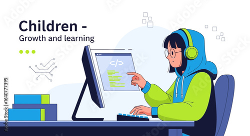 Girl Is Learning Coding And Programming Online With Computer For Education