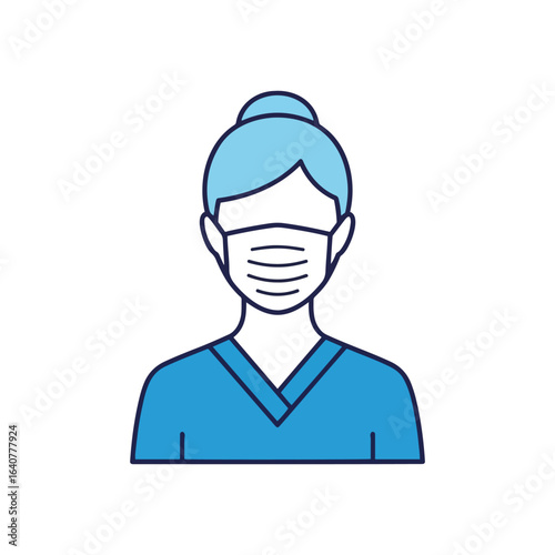 Stylized illustration of a female healthcare worker wearing a protective mask.