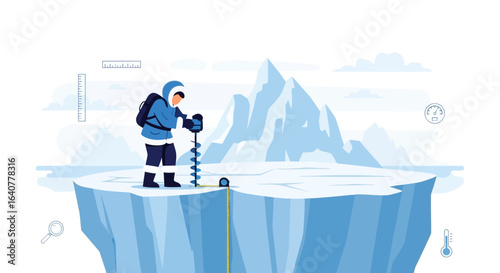 Ice Research Expedition Exploring Frozen Wilderness And Studying Glacial Ice Cores