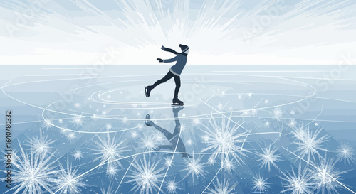 Graceful Winter Sport Ice Skating Silhouette Performance On Frozen Surface