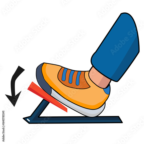 Cartoon Illustration Foot Pressing Down on Car Pedal 