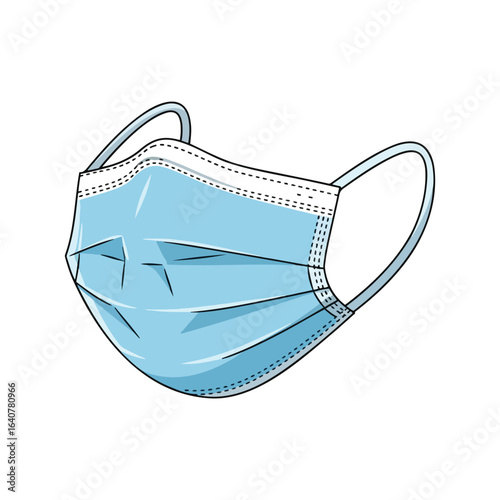 Light-blue disposable face mask, illustration, showing design details.