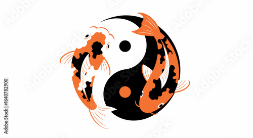 Japanese koi fish in a duality symbol. An elegant vector illustration of two carps representing harmony and interconnectedness.