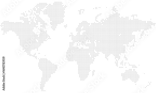 Vector halftone dotted world map showing continents and borders. Dot shape vector world map. Geographic representation of earth with detailed countries in dot shape vector map