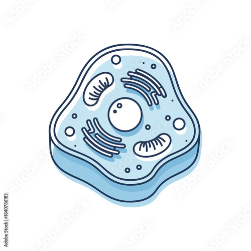 A stylized illustration showcasing the internal components of a biological cell, with detailed organelles.