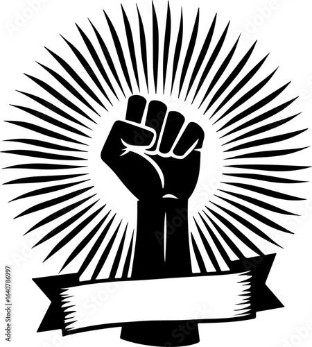 Raised Fist Power Symbol – Black and White Revolution Art with Banner" vector bundl