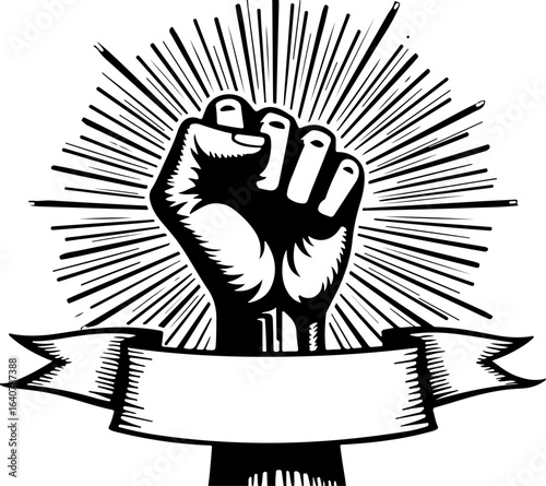 Raised Fist Power Symbol – Black and White Revolution Art with Banner" vector bundl