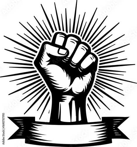 Raised Fist Power Symbol – Black and White Revolution Art with Banner" vector bundl