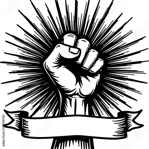 Raised Fist Power Symbol – Black and White Revolution Art with Banner" vector bundl