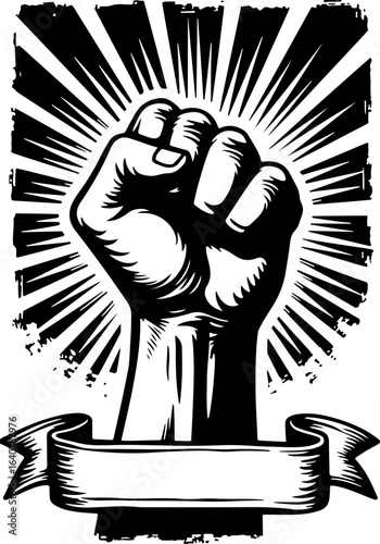 Raised Fist Power Symbol – Black and White Revolution Art with Banner" vector bundl
