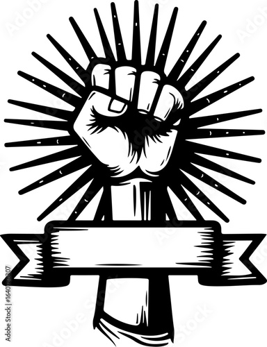 Raised Fist Power Symbol – Black and White Revolution Art with Banner" vector bundl