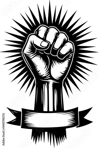 Raised Fist Power Symbol – Black and White Revolution Art with Banner" vector bundl