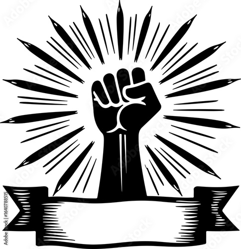 Raised Fist Power Symbol – Black and White Revolution Art with Banner" vector bundl