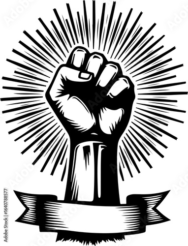 Raised Fist Power Symbol – Black and White Revolution Art with Banner" vector bundl