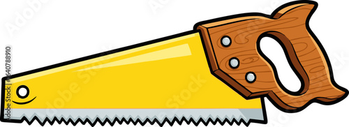 Cartoon Hand Saw with Wooden Handle and Yellow Blade Illustration