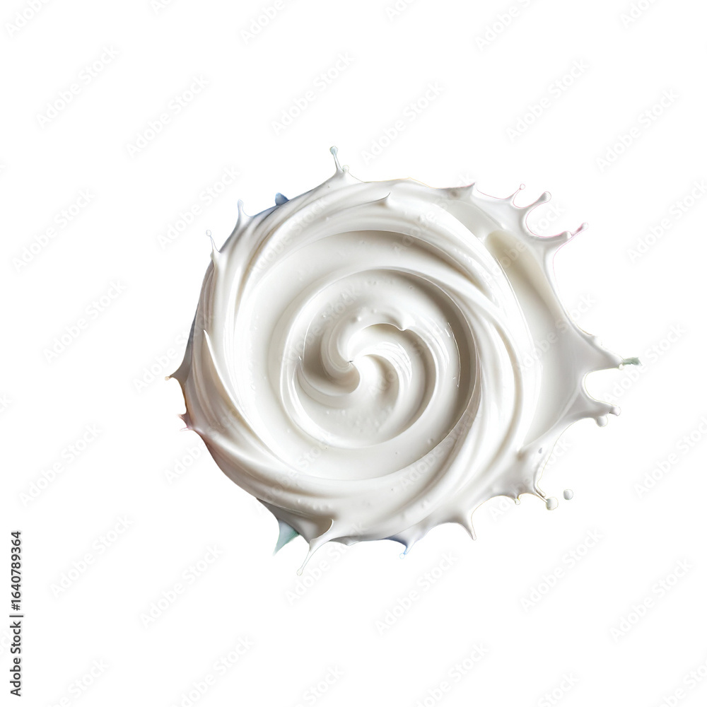 Fototapeta premium Swirl of Delight Isolated On White Background: A mesmerizing spiral of pure white cream, artfully captured in a close-up shot, beckons with its creamy texture, evoking a sense of indulgence.