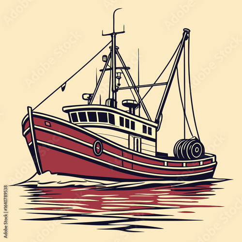 Collection of retro fishing trawler boat vector illustrations for logo & branding
