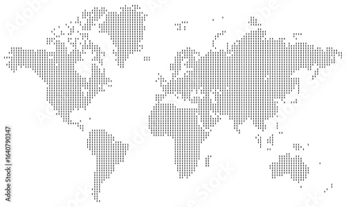 World map Vector Design. Vertical rectangular shape word map with halftone dotted continents and pixel atlas. Abstract planet earth geography background and global map design. Geometric world map