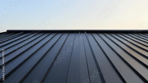 Modern metal roof panels converging towards the sky