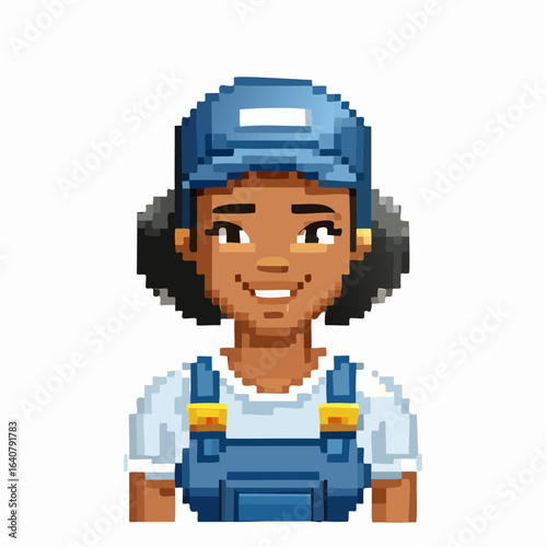 Pixel Art Janitor Character - Female Cleaner with Broom and Bucket Retro 8bit Style