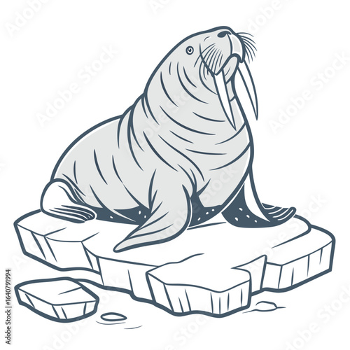 A solitary walrus rests on an icy floe in the arctic waters