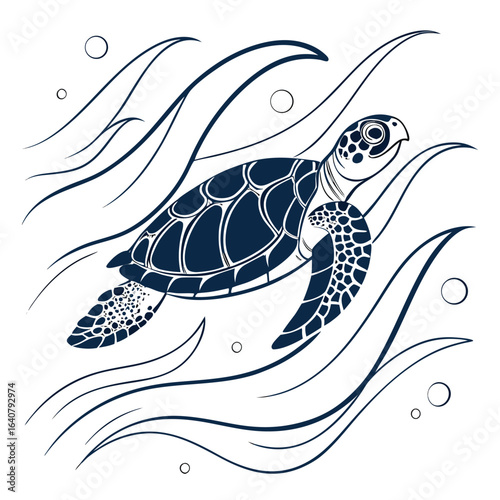 Stylized Sea Turtle in Ocean Waves
