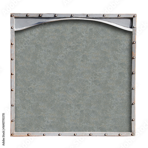 Metallic retro square frame with vintage rivets. Isolated on white background. Can be used for steampunk, mechanical design and industrial aesthetics. Vintage-inspired metal frame