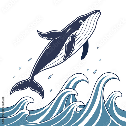 Jumping Whale Over Ocean Waves Illustration
