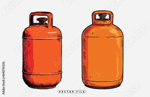 Illustration of propane gas cylinders in various orange shades on white background