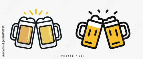 Vector illustrations of beer mugs clinking together in different styles