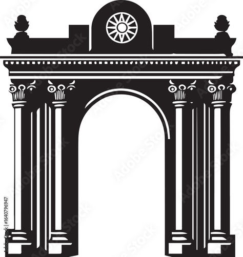 black silhouette of gates and arches