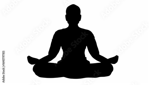 Silhouette of a person in lotus position meditating with hands resting on knees for health and wellness pose