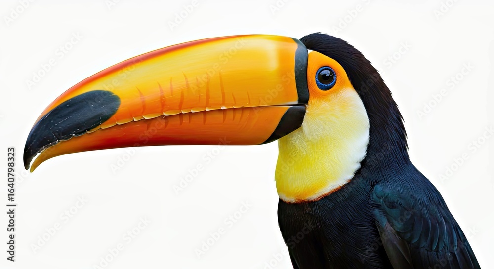 Fototapeta premium Toucan with an Oversized Curved Beak on a White Background