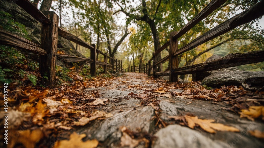 Fototapeta premium Autumnal Path Through a Stone Walkway in a Forest