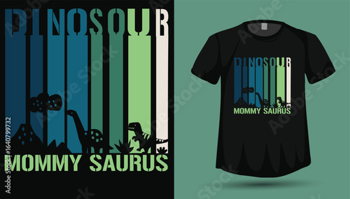 Dinosaur Mommy Saurus T-Shirt Design Vector, Barcode Silhouette Dino Family Graphic, Mother’s Day Shirt


