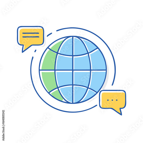Global communication and connectivity concept with earth globe and speech bubbles graphic