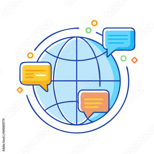 Global communications and connection conceptual illustration with chat bubbles around globe