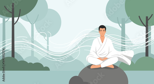 Man Practicing Meditation In Peaceful Nature Setting For Wellness And Harmony